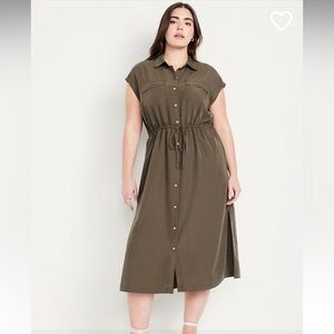 Old Navy Green Cap Sleeve Midi Shirt Dress